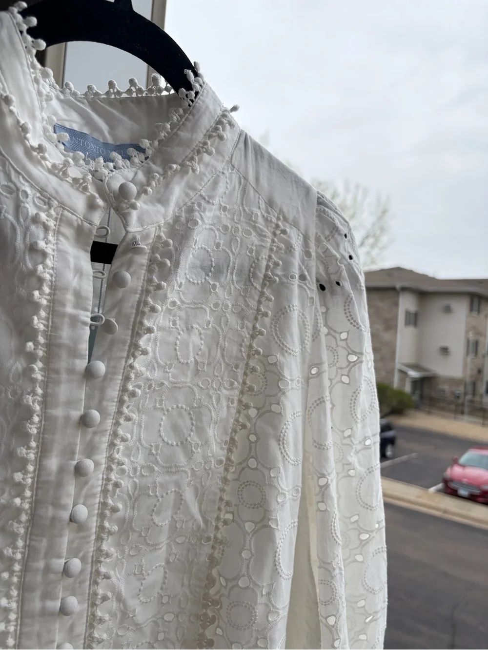 🆕🤍Antonio Melani White Eyelet Lace Dress Size 6 Boho Cottagecore Front Mini - Picture 8 of 17